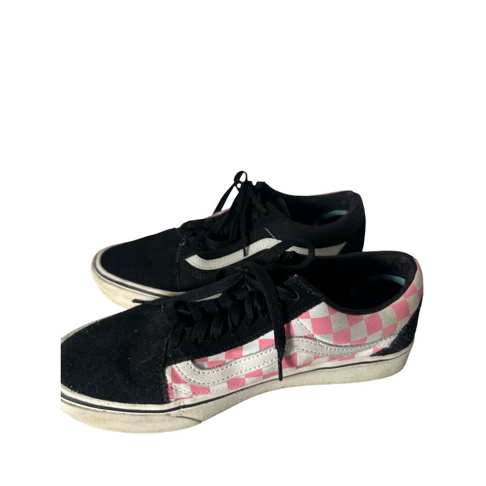 Vans Old Skool Black & Pink Checkered Skate Shoes Size 8.5 Mens 10 Womens
